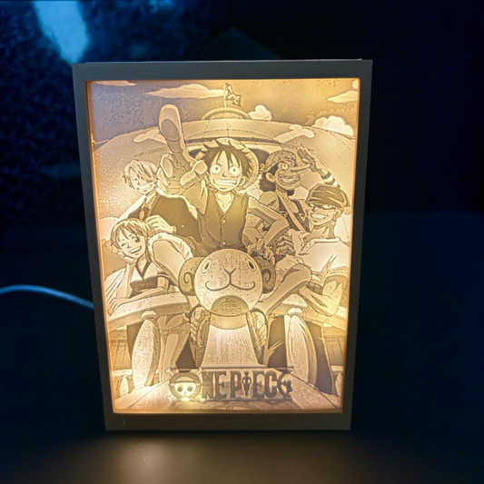 Lampada 3D tema One Piece bianco e nero
